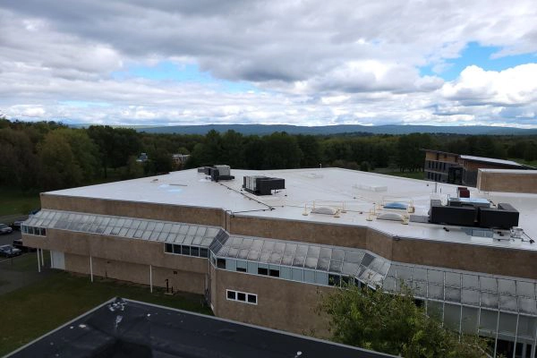 Commercial building with a reflective roof coating